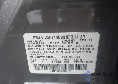 2006 Infiniti M35 Sport из США, поврежденный, VIN JNKAY01EX6M116197